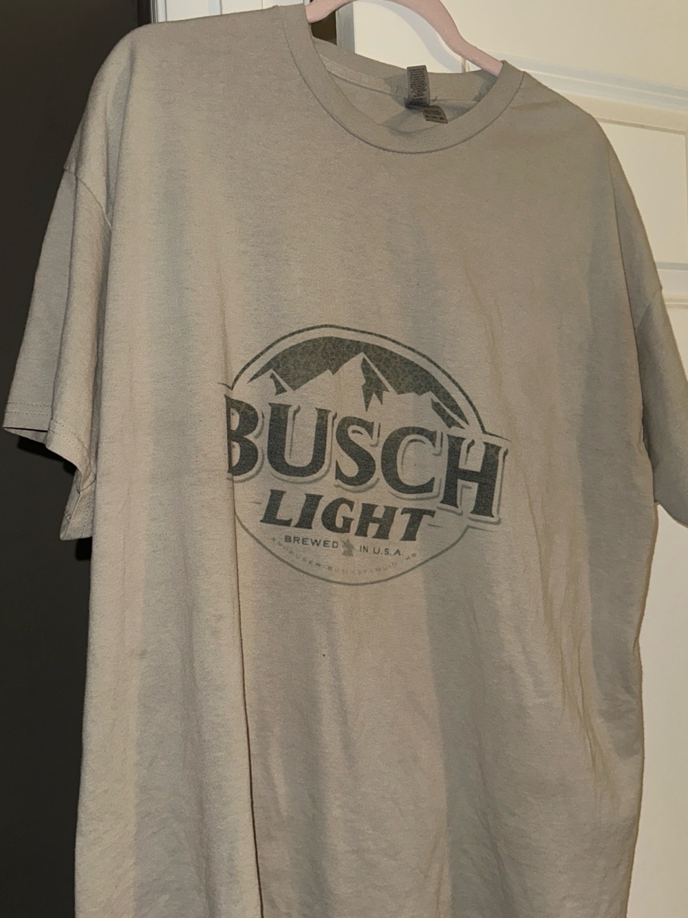 Gildan Beige Crewneck T-Shirt with Busch Light Logo